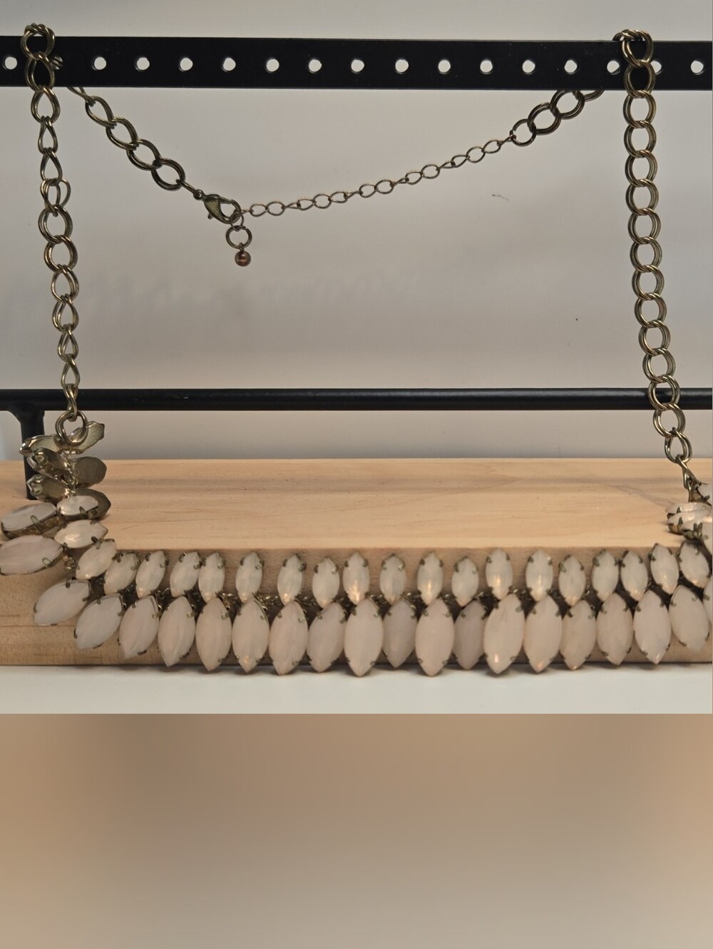 Marquise Statement Necklace with Gold Chain VINTAGE COSTUME JEWELY